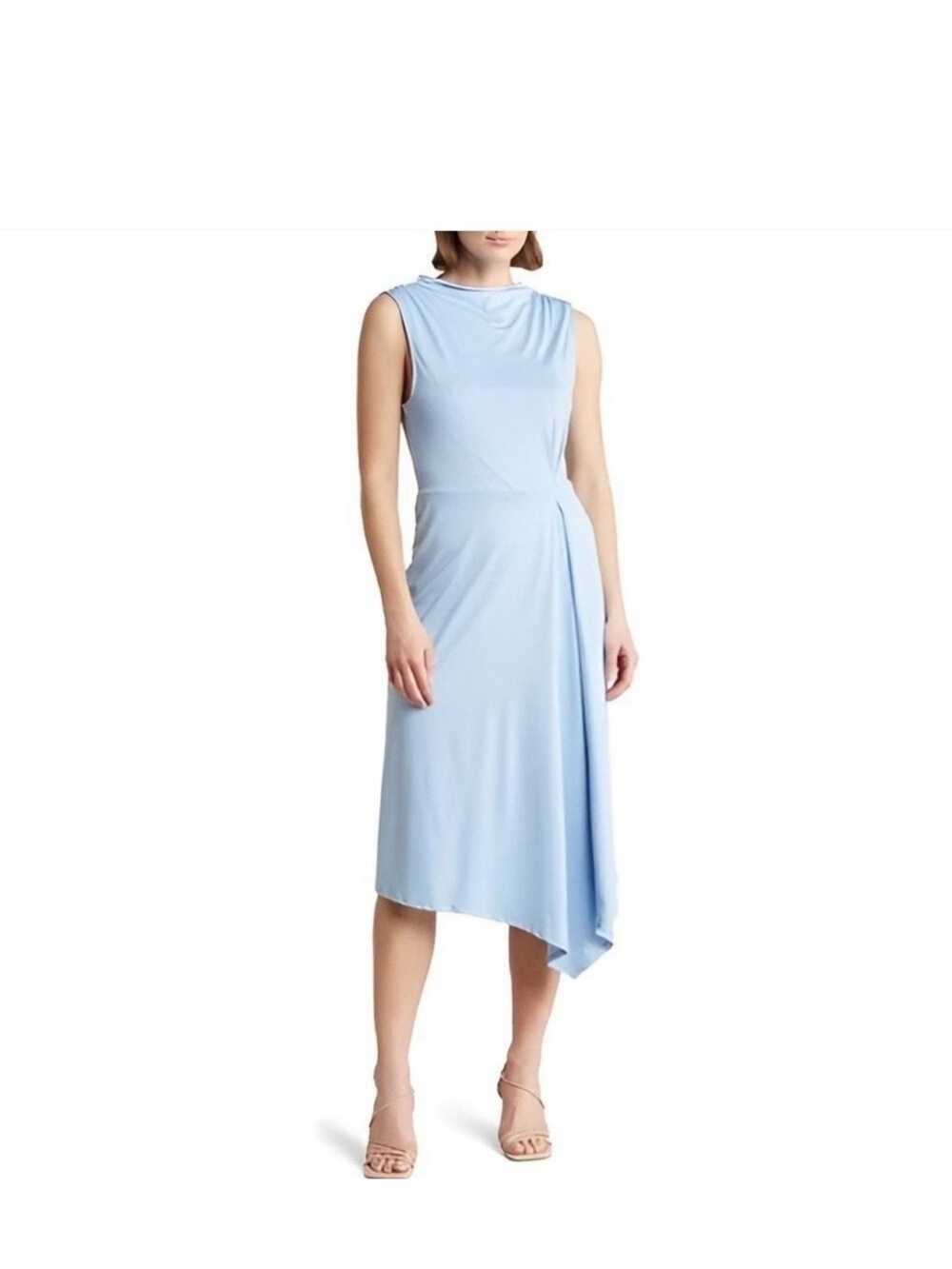 Collective Concepts Light Blue Sleeveless Draped Midi Dress
